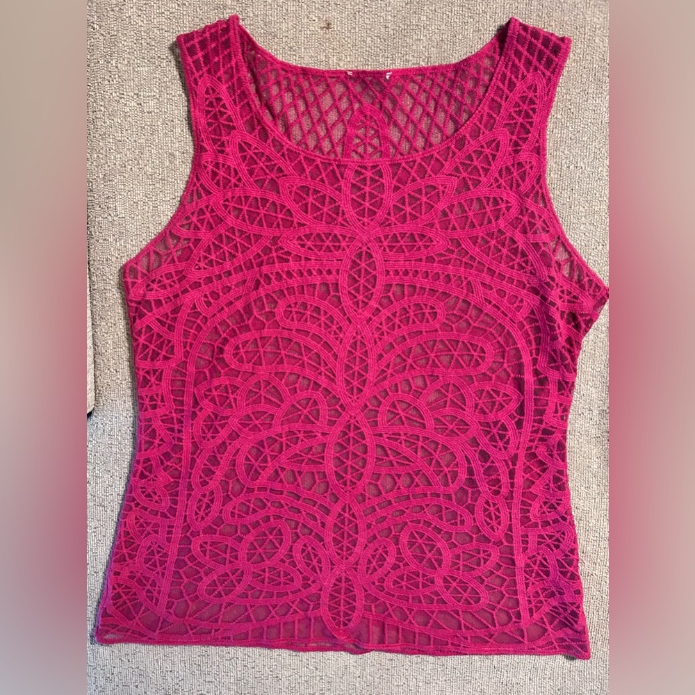 Laundry by Shelli Segal Bright Pink All Over Lace Tank